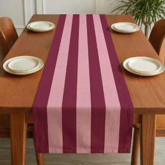 Burgundy And Pink Stripe Pattern Bold Cherry Red Short Table Runner