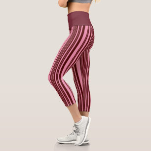 Burgundy and Pink Stripes Pattern Design Capri Leggings