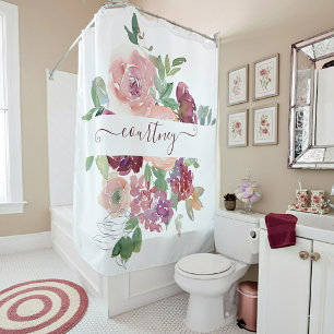 Burgundy and pink watercolor floral personalized  