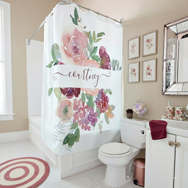 Burgundy and pink watercolor floral personalized   (Creator Uploaded)