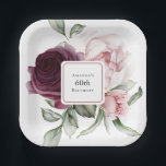 Burgundy and Pink Watercolor Roses 60th Birthday Paper Plate<br><div class="desc">Beautiful watercolor roses botanical wedding theme paper plates to add a personal look to your event. This design is especially for a 60th birthday celebration, but the text can be edited to anything you wish! This lovely design feature a floral bouquet with a centre frame inset that you can personalize...</div>