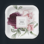 Burgundy and Pink Watercolor Roses 60th Birthday Paper Plate<br><div class="desc">Beautiful watercolor roses botanical wedding theme paper plates to add a personal look to your event. This design is especially for a 60th birthday celebration, but the text can be edited to anything you wish! This lovely design feature a floral bouquet with a centre frame inset that you can personalize...</div>