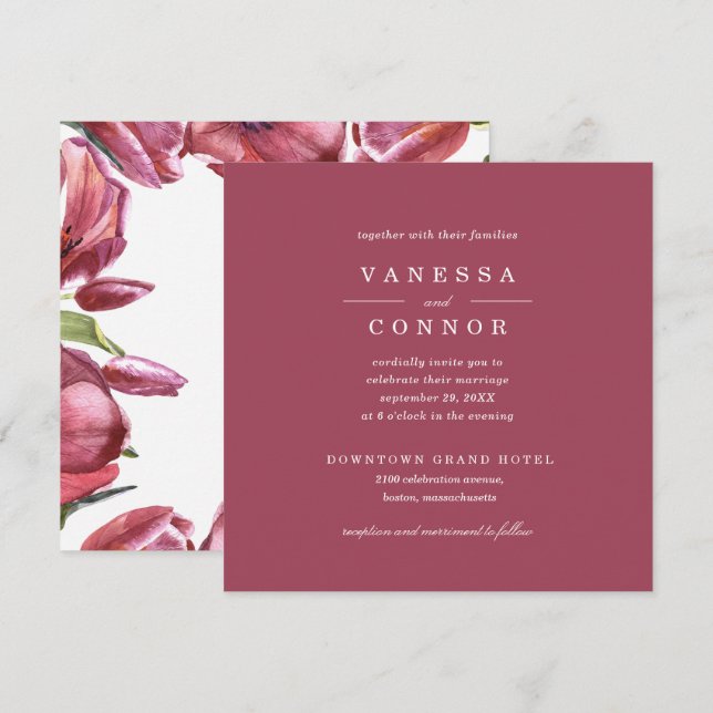 Burgundy and Poppies Classic Boho Floral Wedding Invitation (Front/Back)