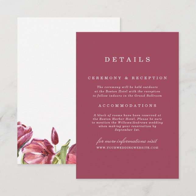 Burgundy and Poppies Floral Wedding Details Invitation (Front/Back)