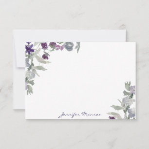 Burgundy and purple watercolor flowers personalize card