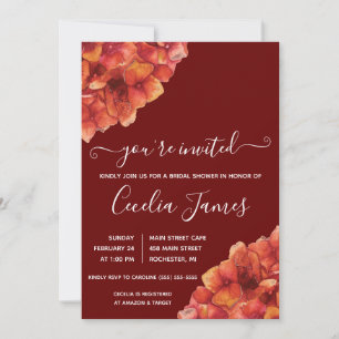 Burgundy and Red Hydrangea Bridal Shower  Invitation