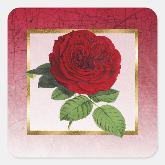 Burgundy and Red Rose Gold Border Square Stickers (Front)