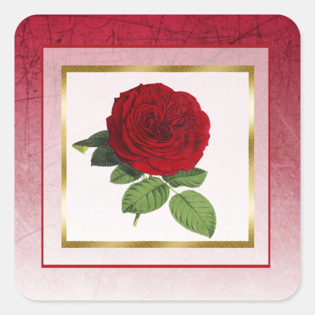 Burgundy and Red Rose Gold Border Square Stickers (Front)