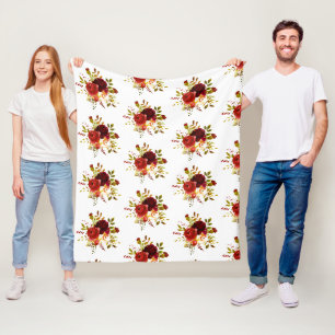 Burgundy and red watercolor roses  fleece blanket