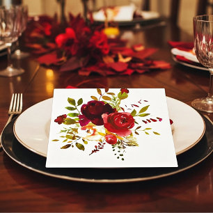 Burgundy and red watercolor roses napkin