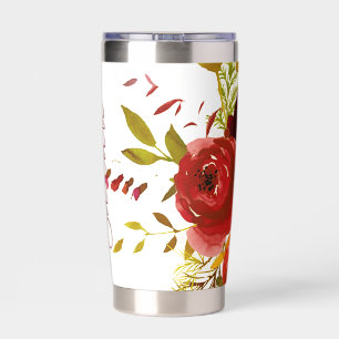 Burgundy and red watercolor roses personalized insulated tumbler