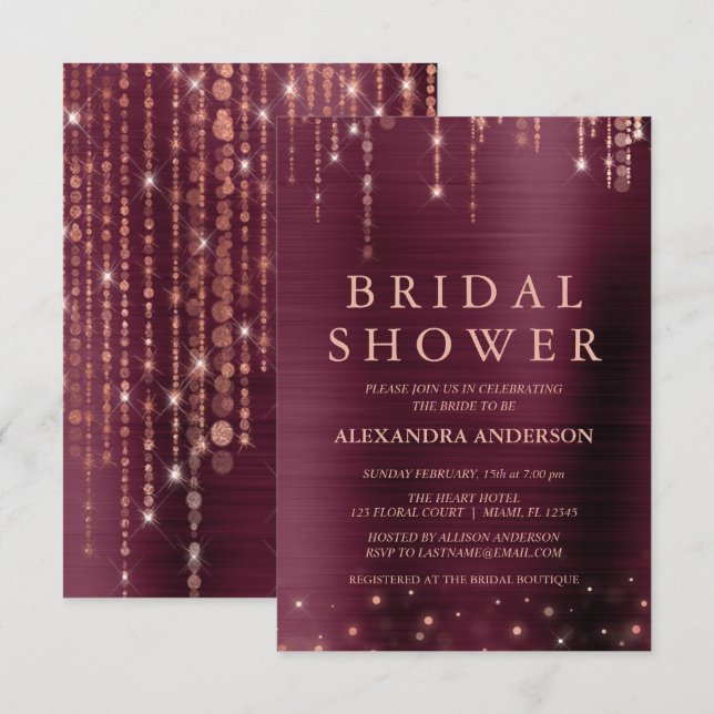 Burgundy and Rose Gold Bridal Shower Invitation (Front/Back)