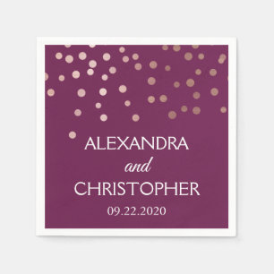 Burgundy and Rose Gold Foil Confetti Wedding Napkin