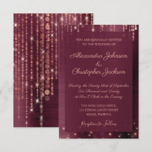 Burgundy and Rose Gold Sparkle Wedding Invitation