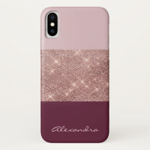 Burgundy and Rose Gold Sparkly Monogrammed Case-Mate iPhone Case