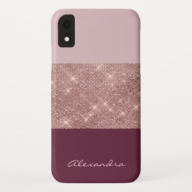 Burgundy and Rose Gold Sparkly Monogrammed Case-Mate iPhone Case (Back)