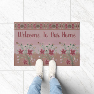 Burgundy And Rose Pink Floral Doormat