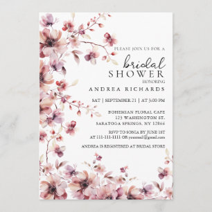 Burgundy and Rose Watercolor Floral Bridal Shower Invitation