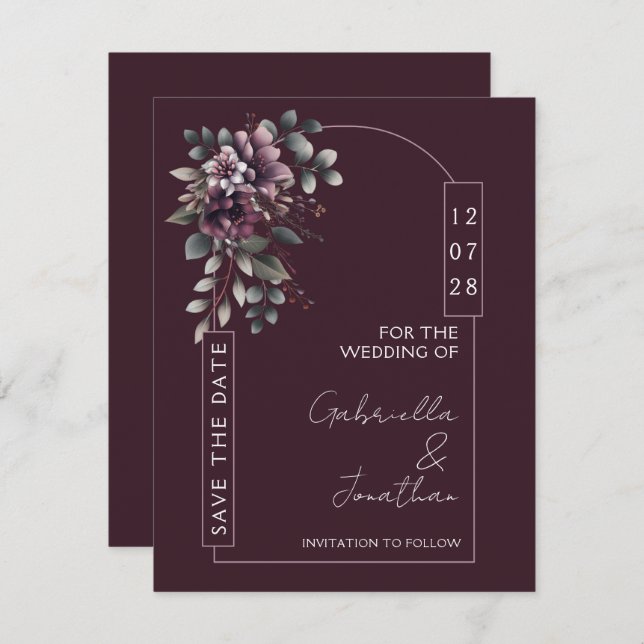 Burgundy and Sage Arch Save the Date | Invitation (Front/Back)