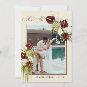 Burgundy and Sage Green Floral Wedding Thank You Card