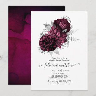 Burgundy and Silver Floral Couples Shower Invitation