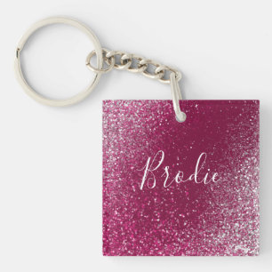 Burgundy and Silver Glitter Keychain