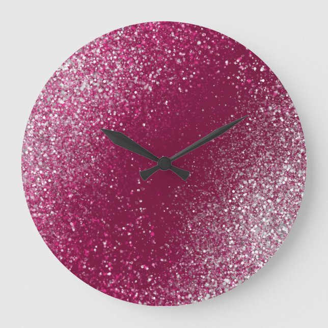 Burgundy and Silver Glitter Large Clock (Front)