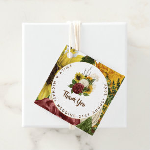Burgundy and Sunflowers Themed Wedding Budget Favour Tags
