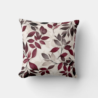Burgundy and Taupe Leaves  Throw Pillow