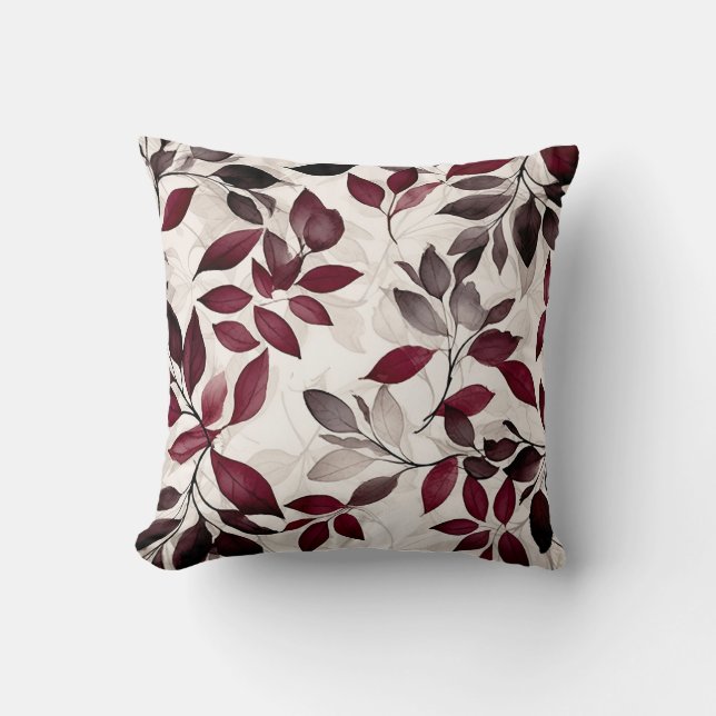 Burgundy and Taupe Leaves  Throw Pillow (Front)