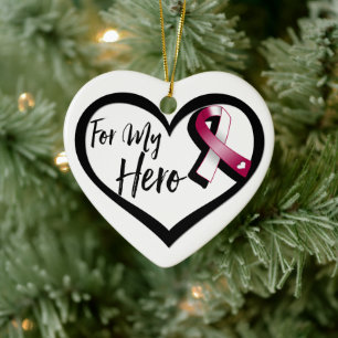 Burgundy and White Awareness Ribbon For My Hero Ceramic Ornament