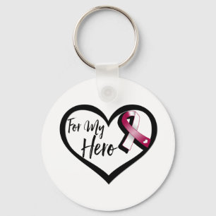 Burgundy and White Awareness Ribbon For My Hero Keychain