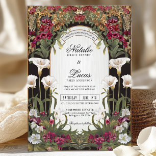 Burgundy and White Calla Lily Art Nouveau Wedding Invitation