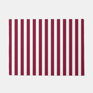 Burgundy and white candy stripes doormat