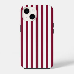 Burgundy and white candy stripes iPhone 14 case
