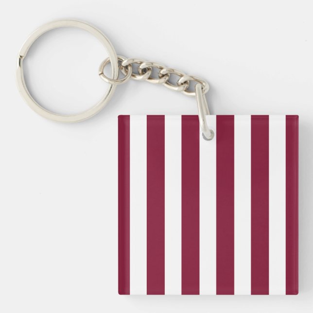 Burgundy and white candy stripes keychain (Front)