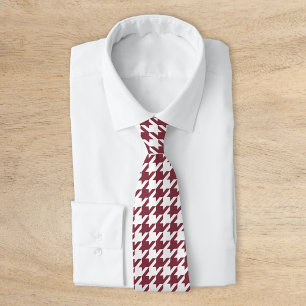 Burgundy and White Classic Houndstooth Tie