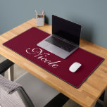 Burgundy and White Customized Name Desk Mat<br><div class="desc">Burgundy and white Customized Name Desk Mat. Personalize this desk mat by adding your name in this beautiful elegant handwriting font.</div>