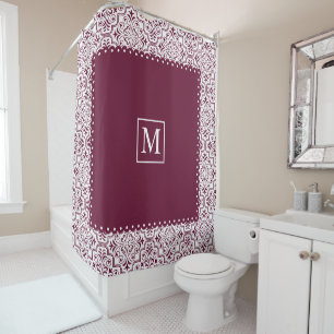 Burgundy and white damask pattern and monogram
