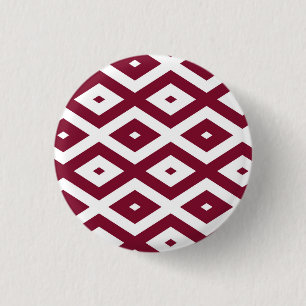 Burgundy and white diamond pattern 1 inch round button