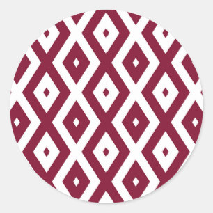 Burgundy and white diamond pattern classic round sticker