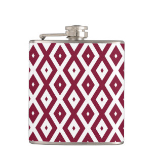 Burgundy and white diamond pattern hip flask