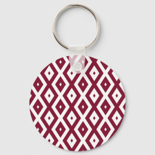Burgundy and white diamond pattern keychain