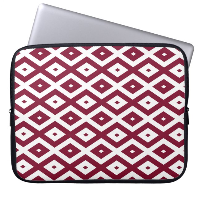 Burgundy and white diamond pattern laptop sleeve (Front)
