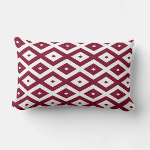 Burgundy and white diamond pattern lumbar pillow