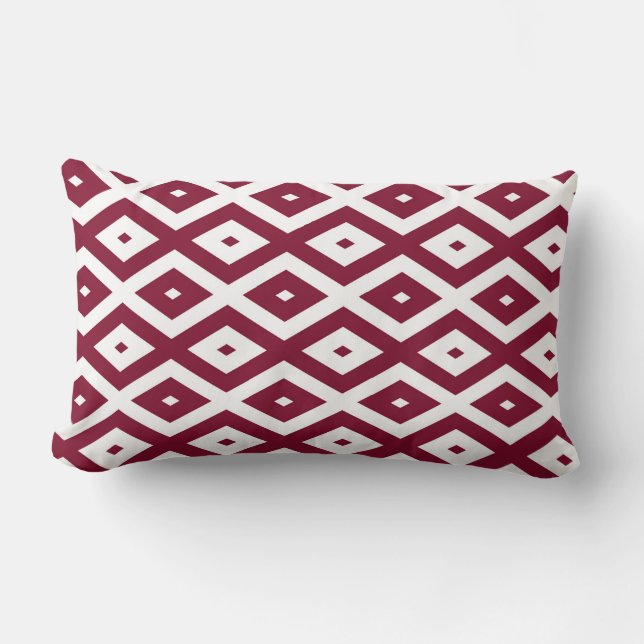 Burgundy and white diamond pattern lumbar pillow (Front)