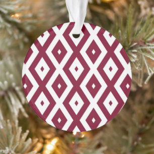 Burgundy and white diamond pattern ornament