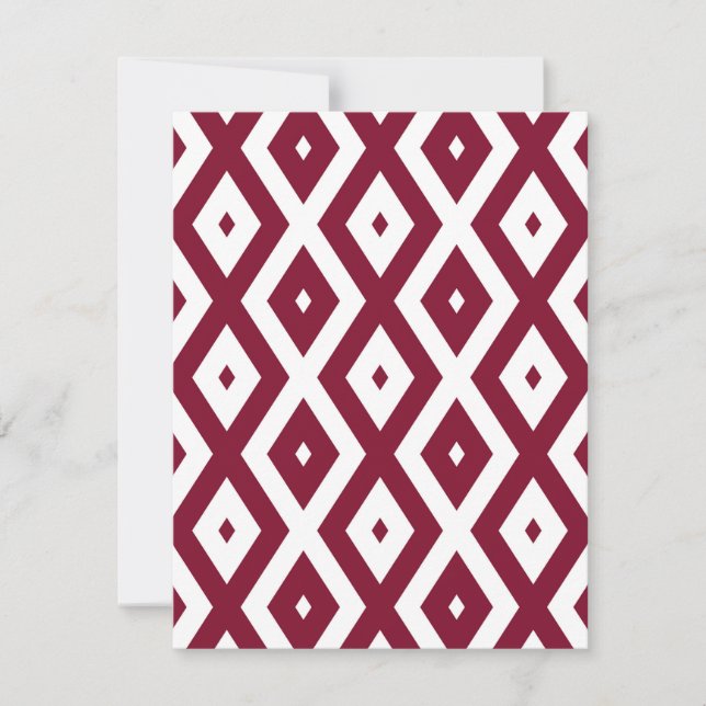Burgundy and white diamond pattern RSVP card (Front)