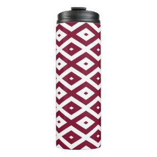 Burgundy and white diamond pattern thermal tumbler