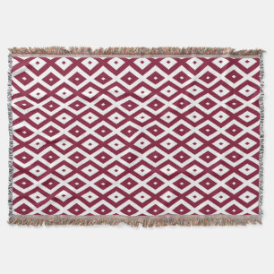 Burgundy and white diamond pattern throw blanket